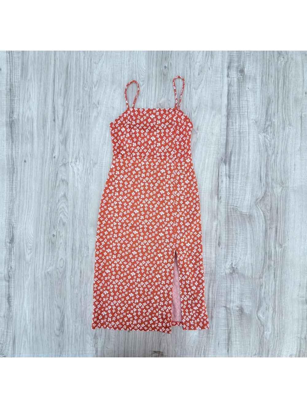 Zara Vibrant orange and white ditsy floral midi dress